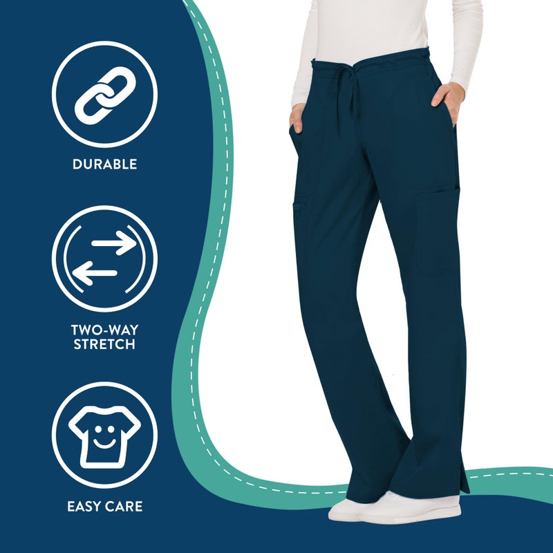 Cherokee Scrubs for Women Mid Rise Moderate Flare Drawstring Pant with 5 Pockets, Ultra Soft & Breathable Fabric - WW120 - WW120, M, Caribbean Blue - Image 4